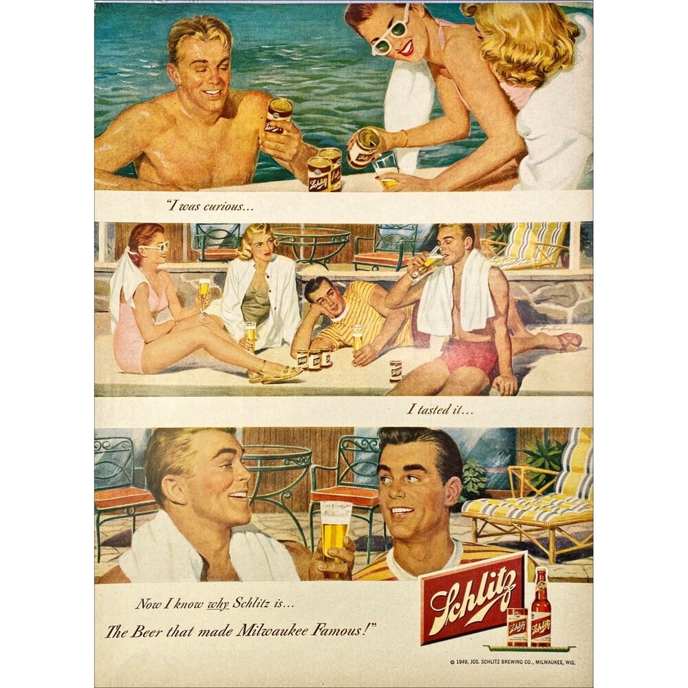 Schlitz Beer "The Beer that mad Milwaukee Great" Vintage Print Ad 1949